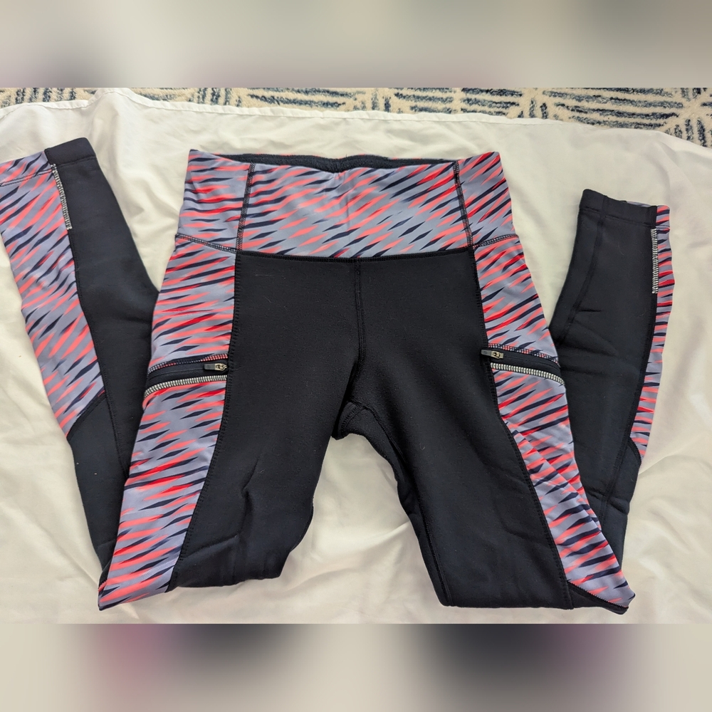 Athleta Women's Navy and Pink Fleece Leggings